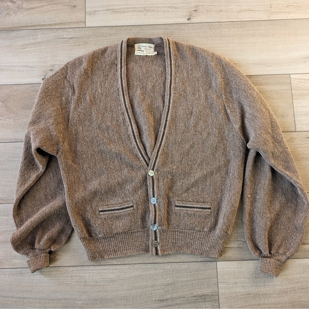 Vintage 60s Alpaca Wool Cardigan Sweater Men's 44 Brown Grandpa Towne and King